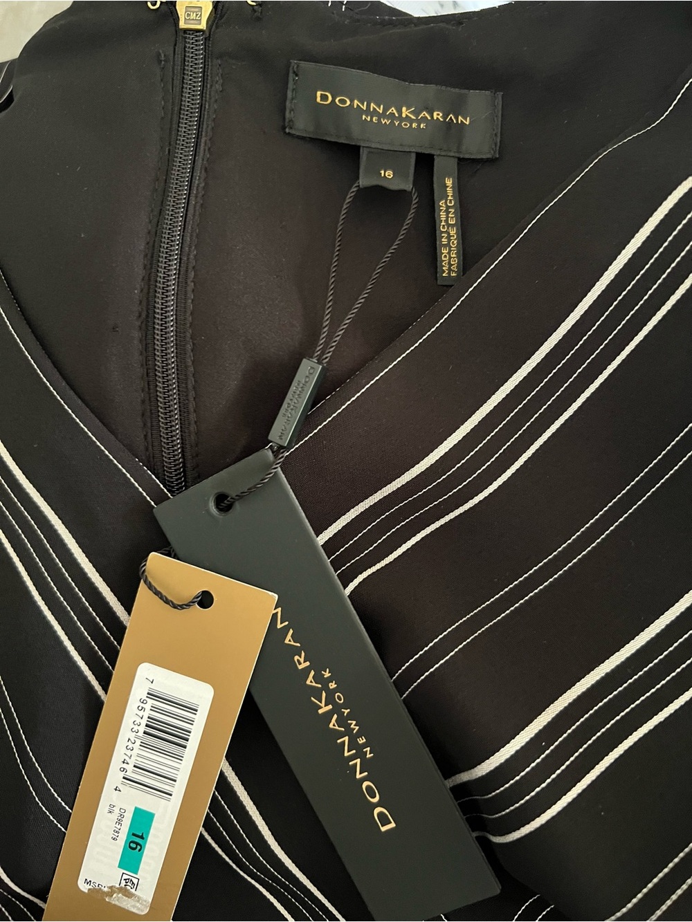 Donna Karan Black Dress with White Pinstripes - Picture 5 of 7